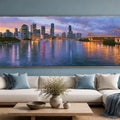 Brisbane twilight bridge canvas art with river reflections for modern luxury living room decor.