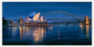 Sydney Harbour night canvas art with Opera House and bridge for luxury living room decor.