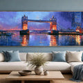Painterly London Tower Bridge wall art with glowing reflections for elegant office, hallway, or living room decor.