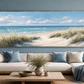 Soft coastal dune canvas art with seagrass for serene bedroom wall decor.