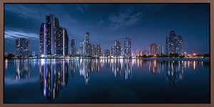 Night city skyline canvas art for modern office and apartment decor.