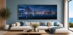Night city skyline canvas art for modern office and apartment decor.