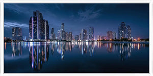Night city skyline canvas art for modern office and apartment decor.