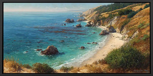 Pacific coastal landscape canvas art for warm luxury living room decor.