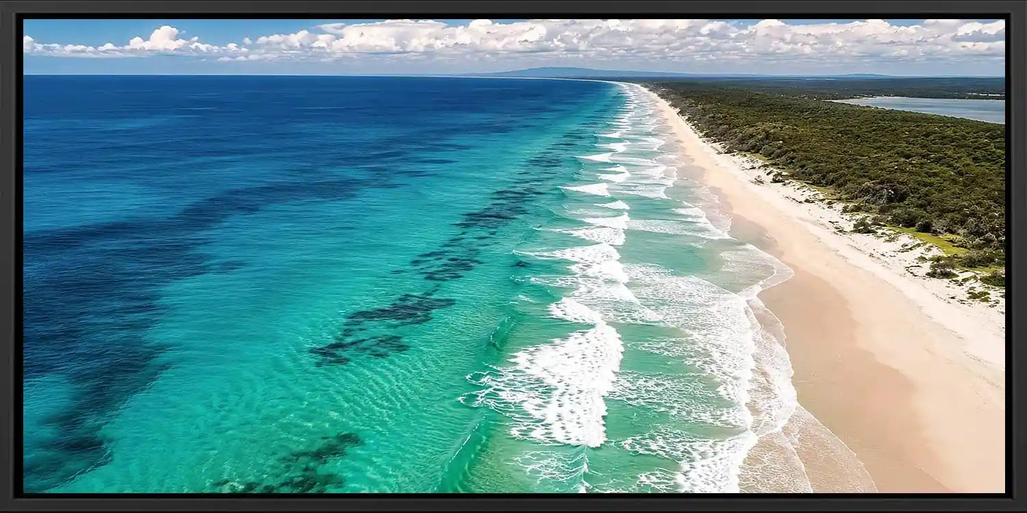 Aerial endless shoreline canvas art for modern coastal living room decor.