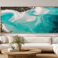 Crystal turquoise lagoon canvas art for calm coastal bathroom decor.
