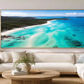 Island turquoise bay canvas art for luxury coastal living room decor.