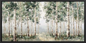Birch forest landscape panoramic canvas art for modern living room decor