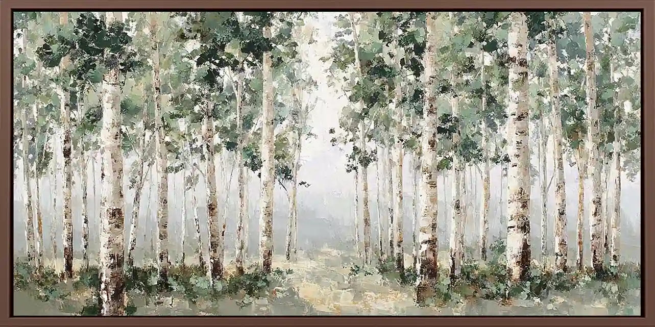Birch forest landscape panoramic canvas art for modern living room decor