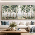 Birch forest landscape panoramic canvas art for modern living room decor