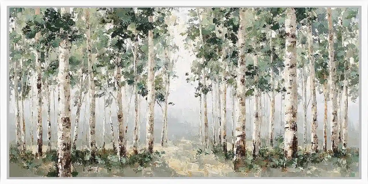 Birch forest landscape panoramic canvas art for modern living room decor