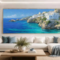 Mediterranean coastal village panoramic canvas art for modern living room decor