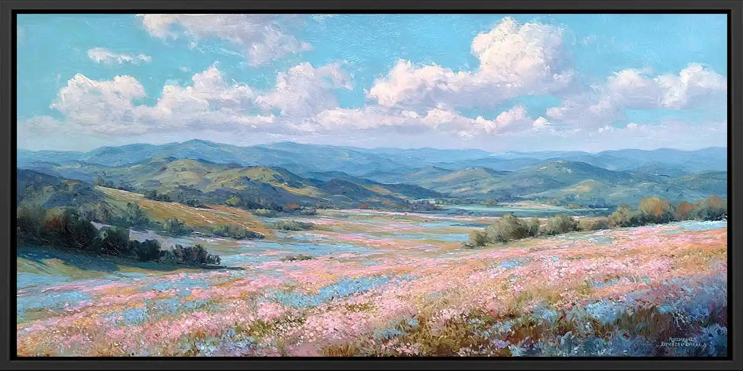 Wildflower valley landscape panoramic canvas art for modern living room decor