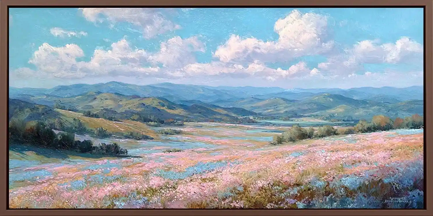 Wildflower valley landscape panoramic canvas art for modern living room decor