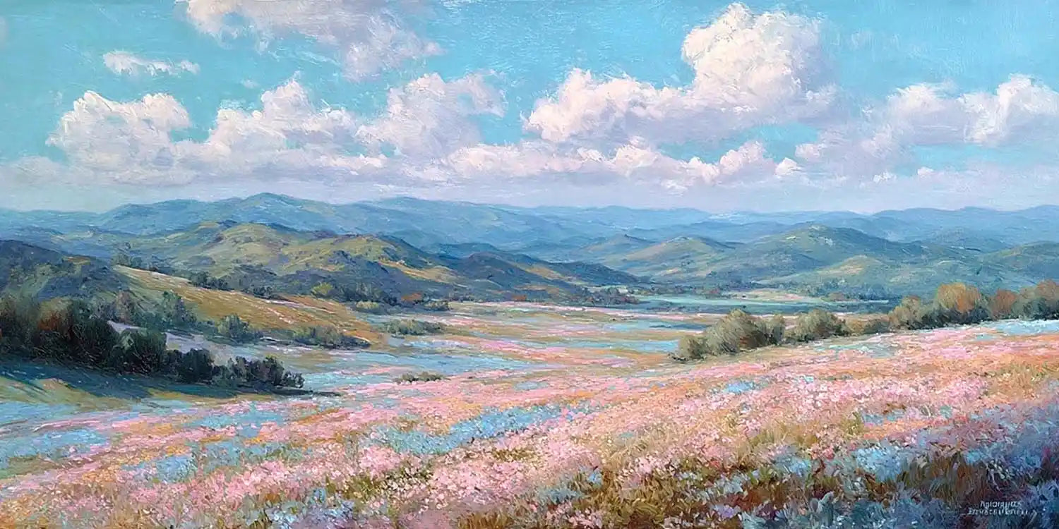 Wildflower valley landscape panoramic canvas art for modern living room decor