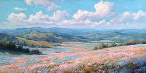 Wildflower valley landscape panoramic canvas art for modern living room decor