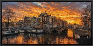 Historic canal city sunset panoramic canvas art for modern living room decor