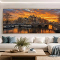 Historic canal city sunset panoramic canvas art for modern living room decor