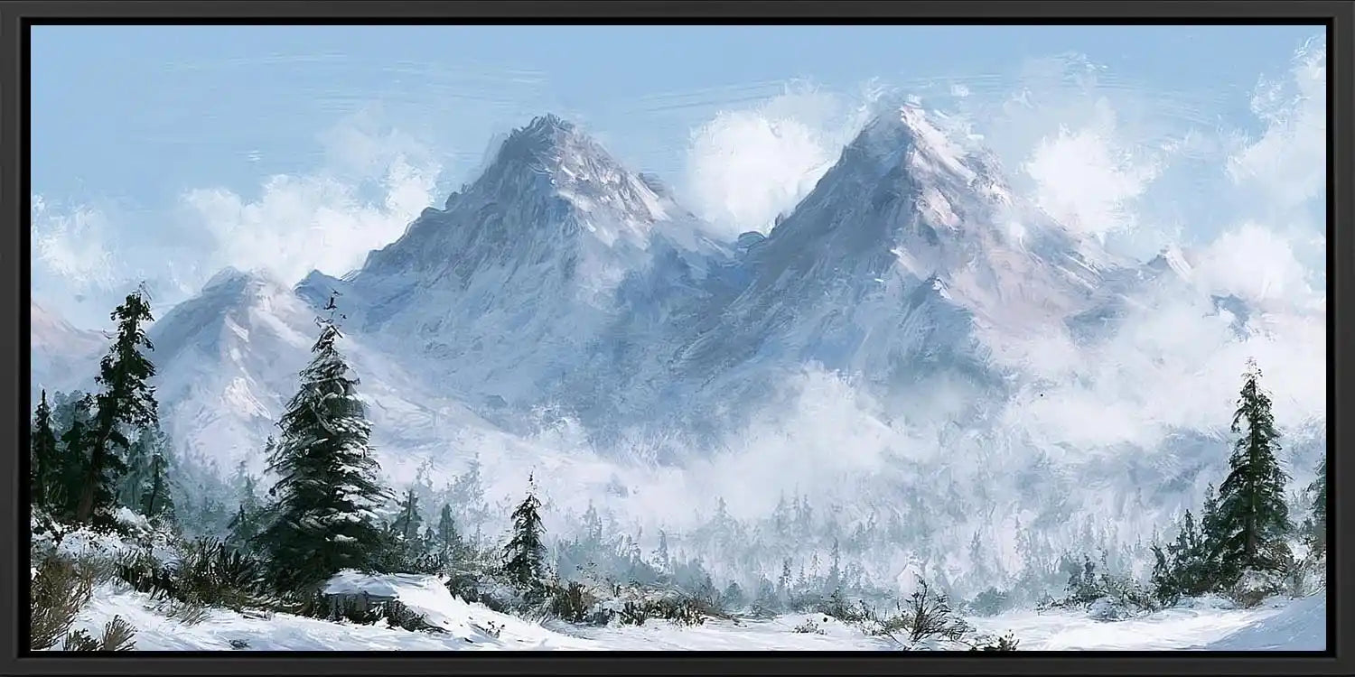 Snow mountain landscape panoramic canvas art for modern living room decor