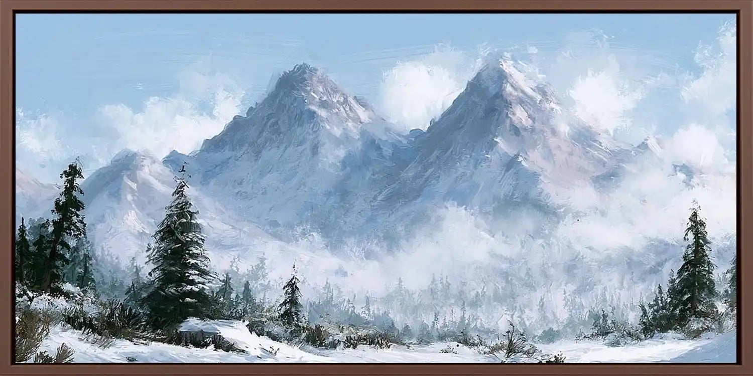 Snow mountain landscape panoramic canvas art for modern living room decor