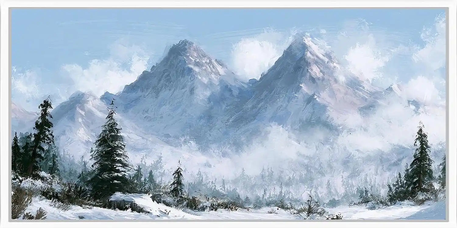 Snow mountain landscape panoramic canvas art for modern living room decor