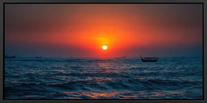 Ocean sunset seascape panoramic canvas art for modern living room decor