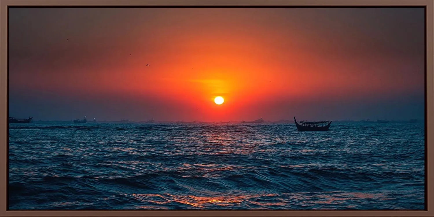 Ocean sunset seascape panoramic canvas art for modern living room decor