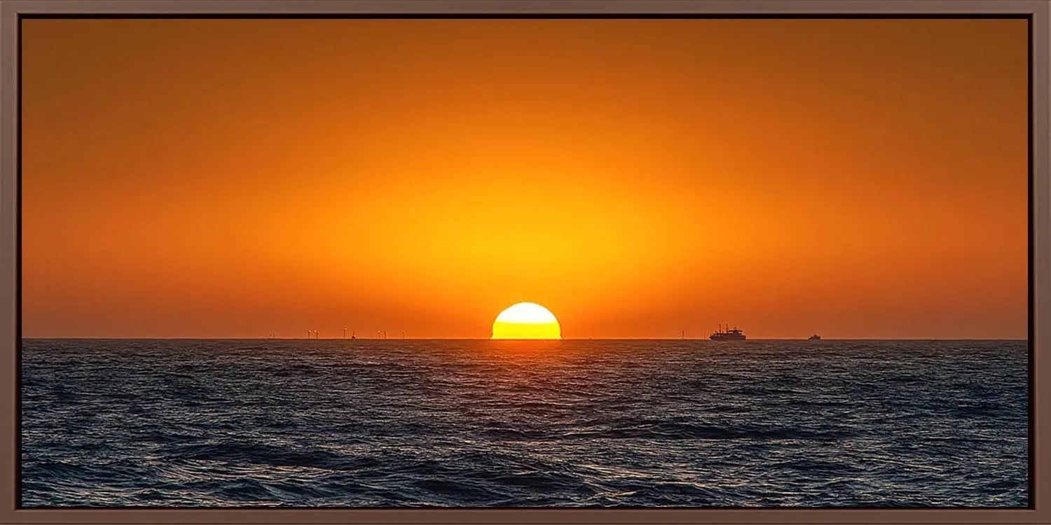 Minimal ocean sunset panoramic canvas art for modern living room decor
