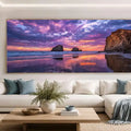 Beach sunset coastline panoramic canvas art for modern living room decor