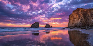 Beach sunset coastline panoramic canvas art for modern living room decor