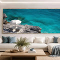 Coastal turquoise water panoramic canvas art for modern living room decor