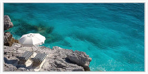 Coastal turquoise water panoramic canvas art for modern living room decor