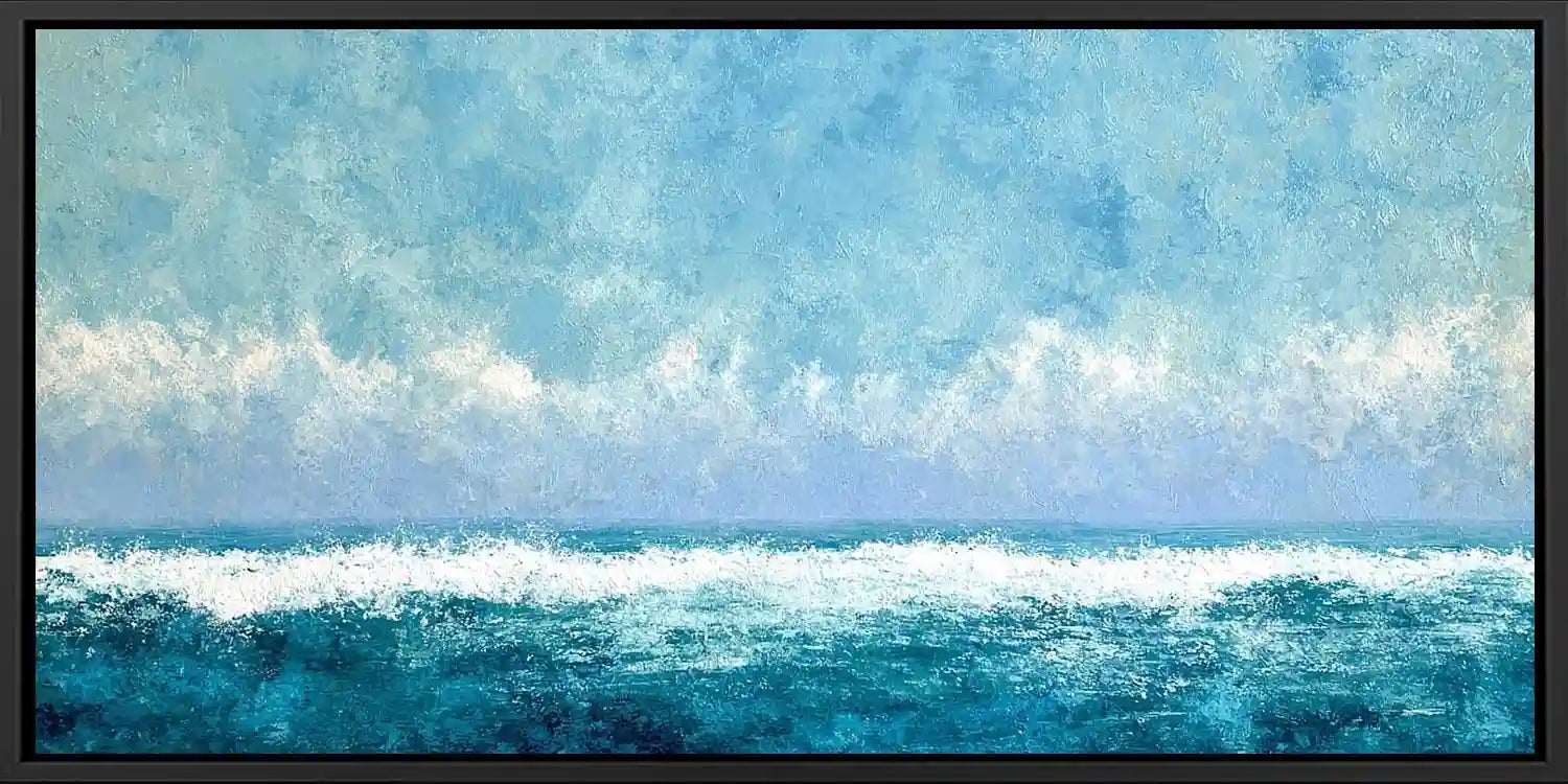 Abstract ocean waves panoramic canvas art for modern living room decor