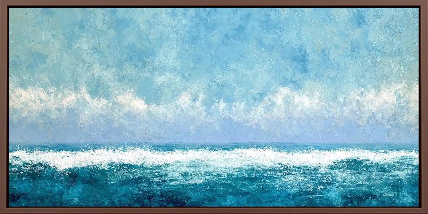 Abstract ocean waves panoramic canvas art for modern living room decor