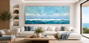 Abstract ocean waves panoramic canvas art for modern living room decor