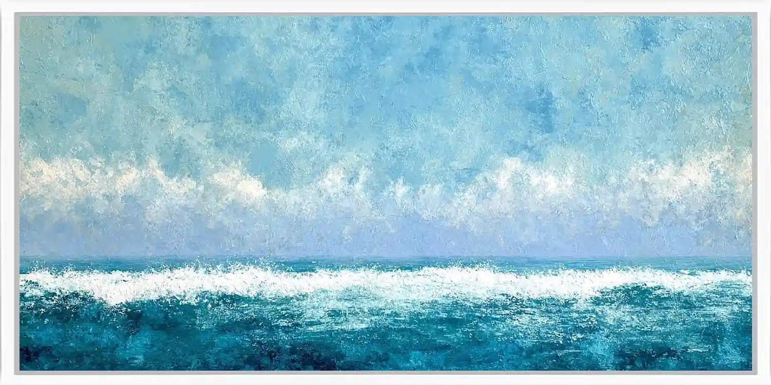 Abstract ocean waves panoramic canvas art for modern living room decor