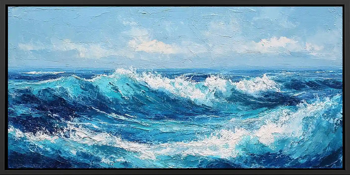 Ocean wave painting panoramic canvas art for modern living room decor