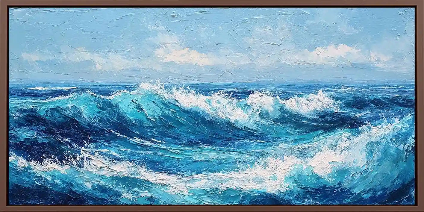 Ocean wave painting panoramic canvas art for modern living room decor