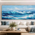 Ocean wave painting panoramic canvas art for modern living room decor