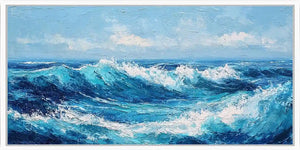 Ocean wave painting panoramic canvas art for modern living room decor