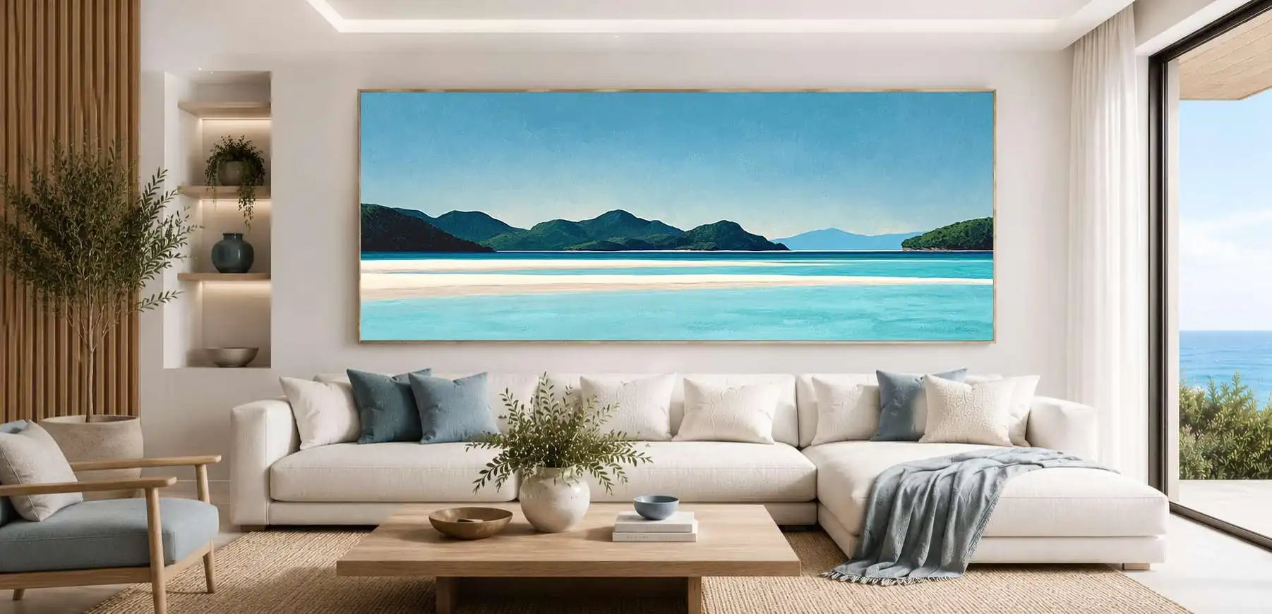 Tropical lagoon landscape panoramic canvas art for modern living room decor