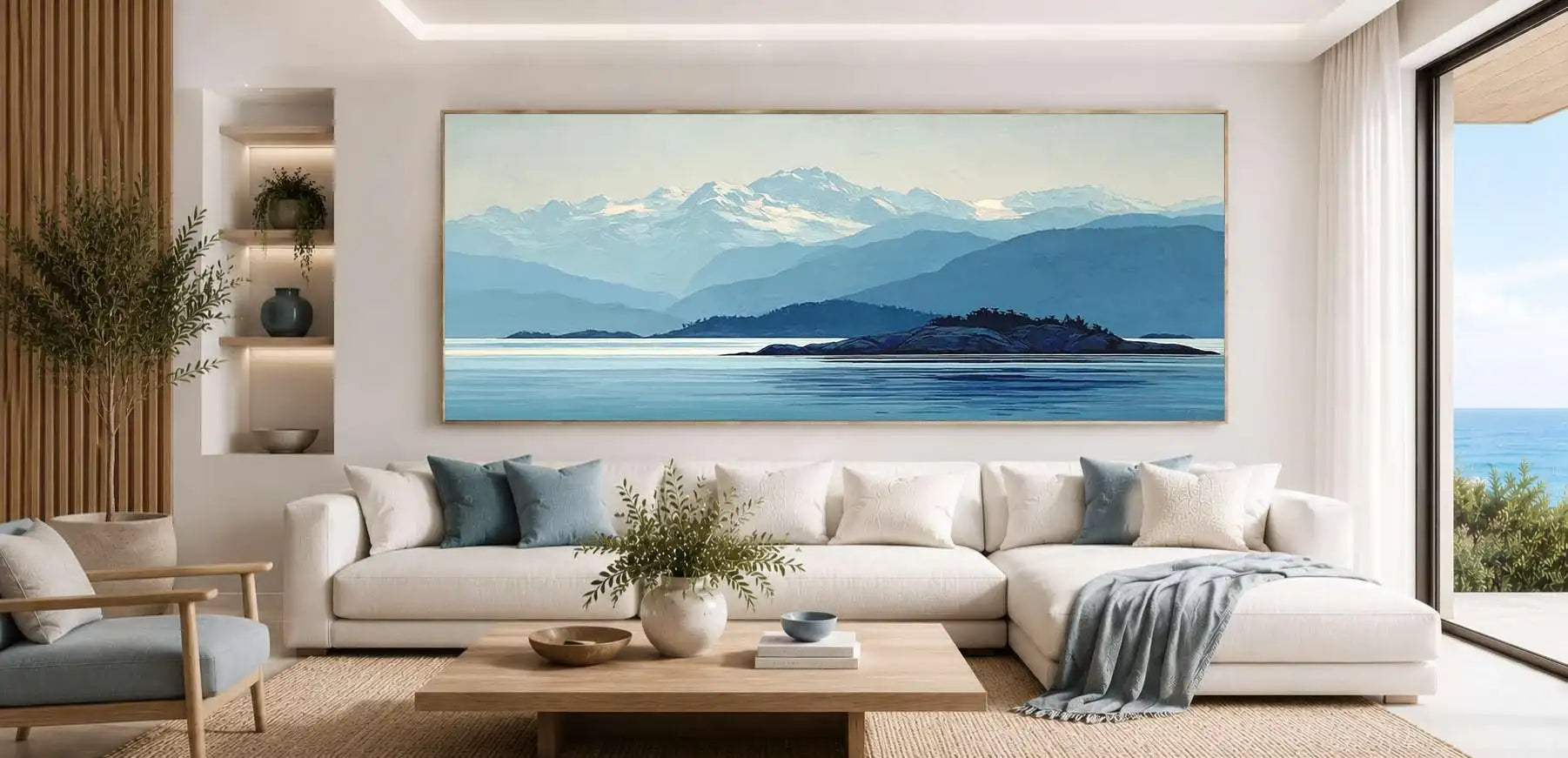 Mountain lake panorama panoramic canvas art for modern living room decor