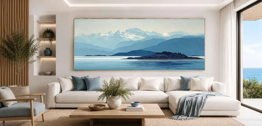 Mountain lake panorama panoramic canvas art for modern living room decor