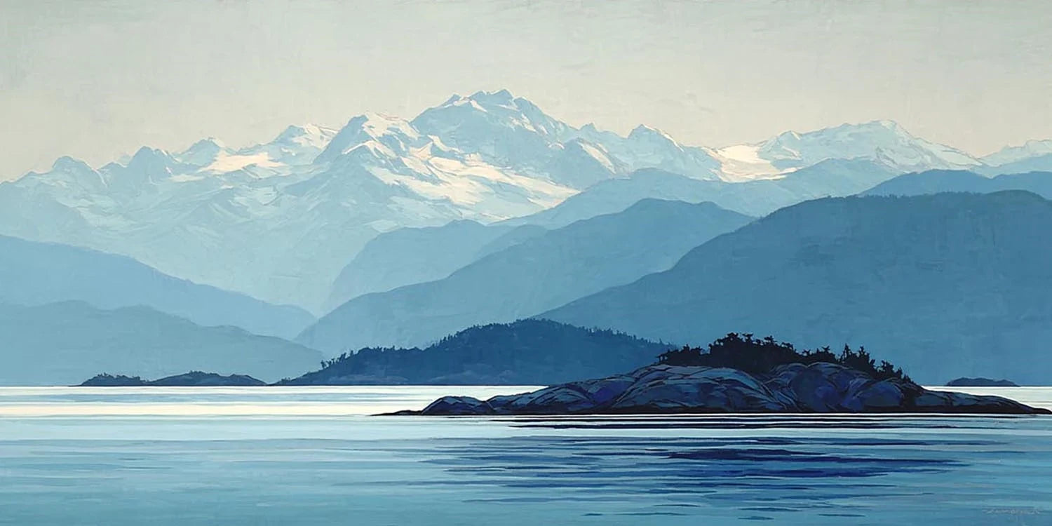 Mountain lake panorama panoramic canvas art for modern living room decor