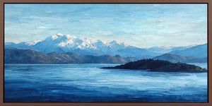 Snowy mountain lake panoramic canvas art for modern living room decor