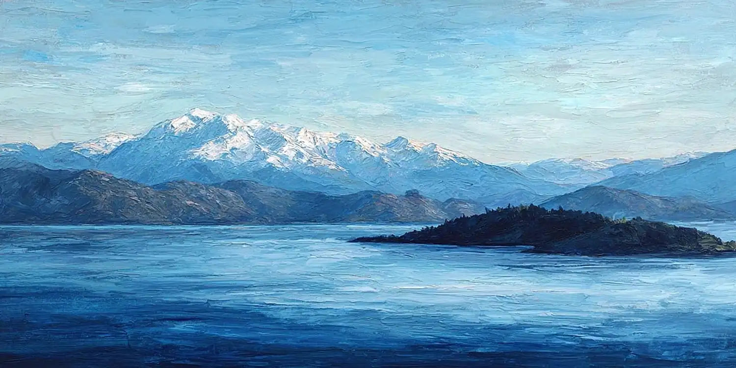 Snowy mountain lake panoramic canvas art for modern living room decor