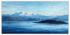 Snowy mountain lake panoramic canvas art for modern living room decor