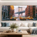 Modern cityscape canvas art with bridge and yellow taxis for office wall decor