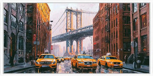 Modern cityscape canvas art with bridge and yellow taxis for office wall decor