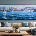 Sydney Harbour sailboat canvas art for modern coastal living room decor.